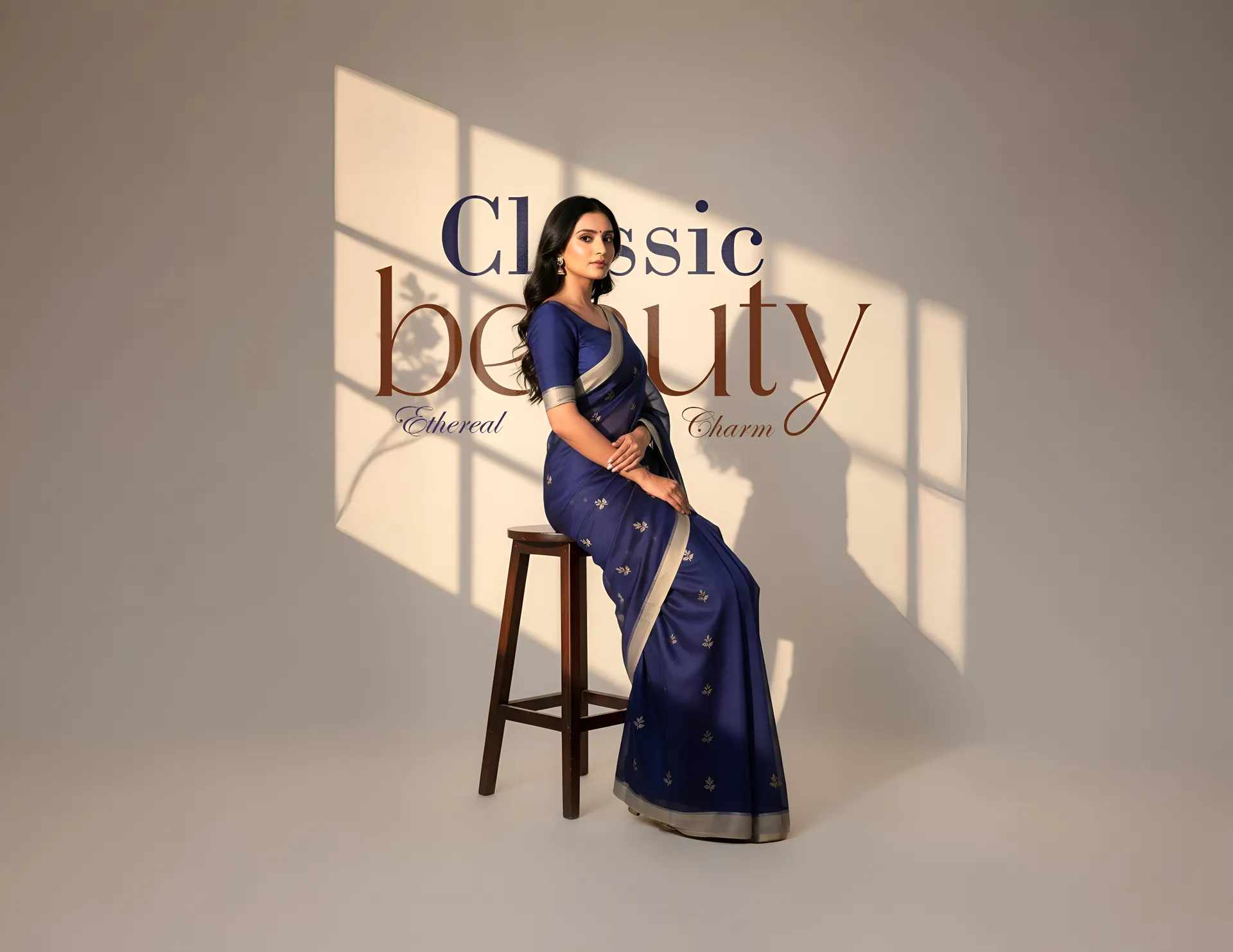 Woman in elegant saree showcasing classic beauty