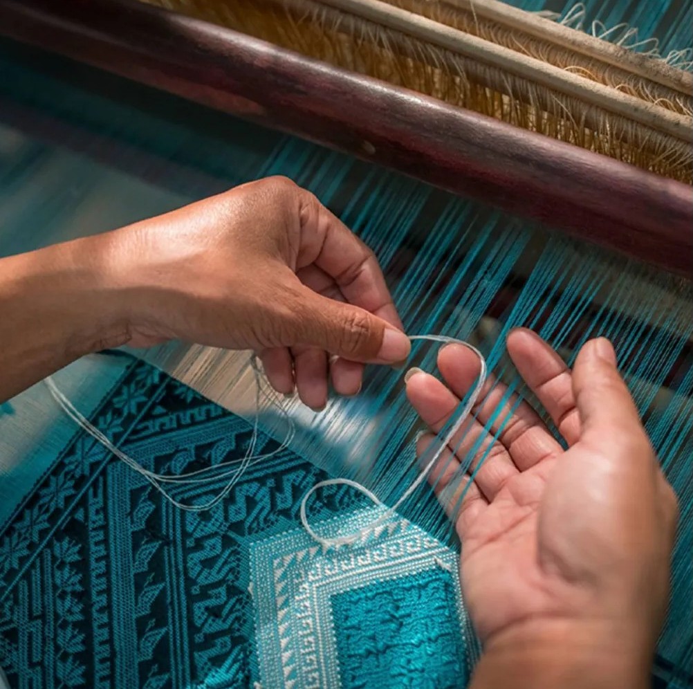 Close-up of handloom weaving