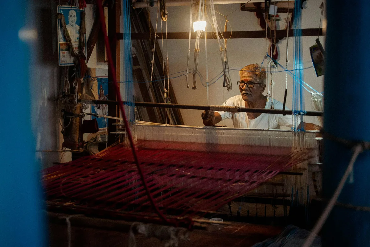Traditional weaver at handloom
